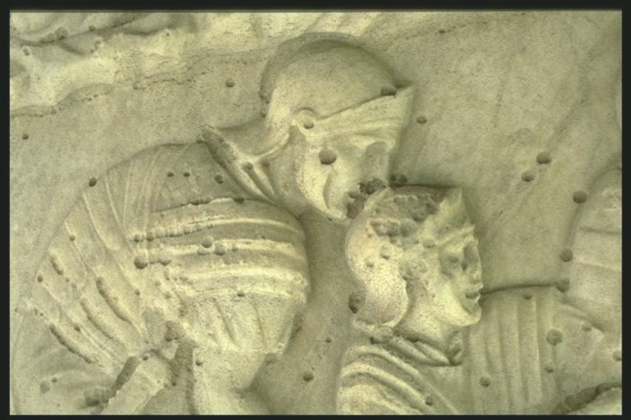 Soldiers above ballistae