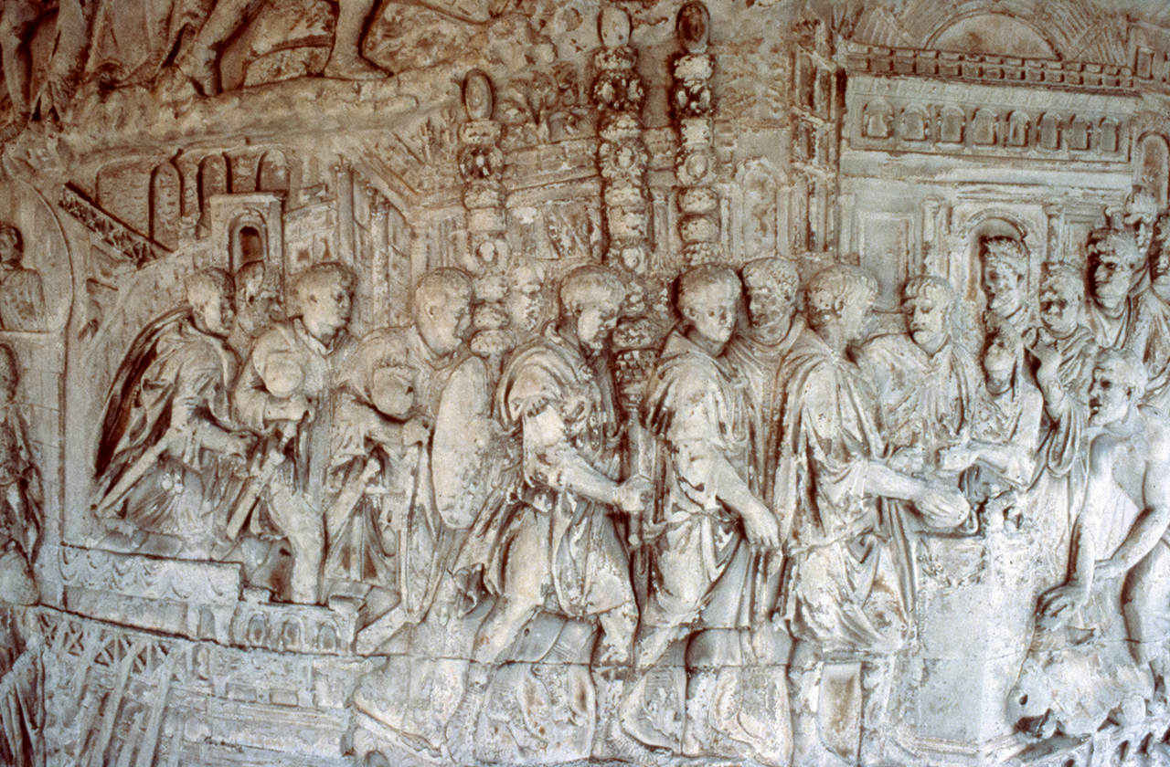 Trajan sacrifices at a harbour-town