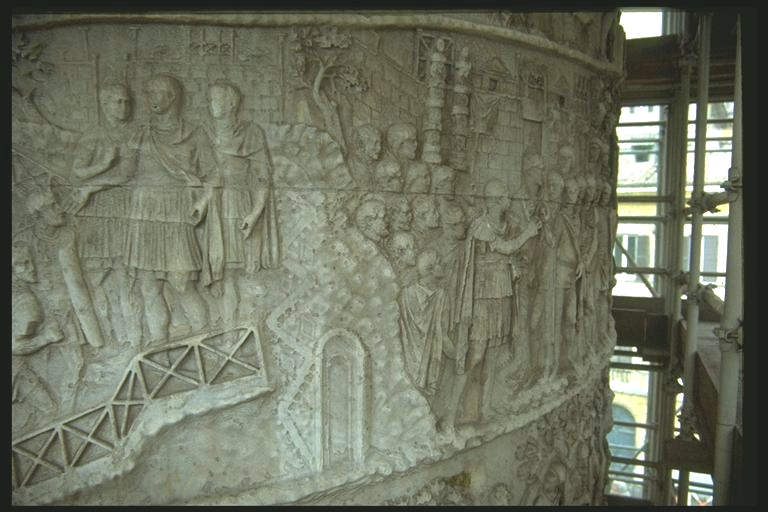 Trajan interacting with his army