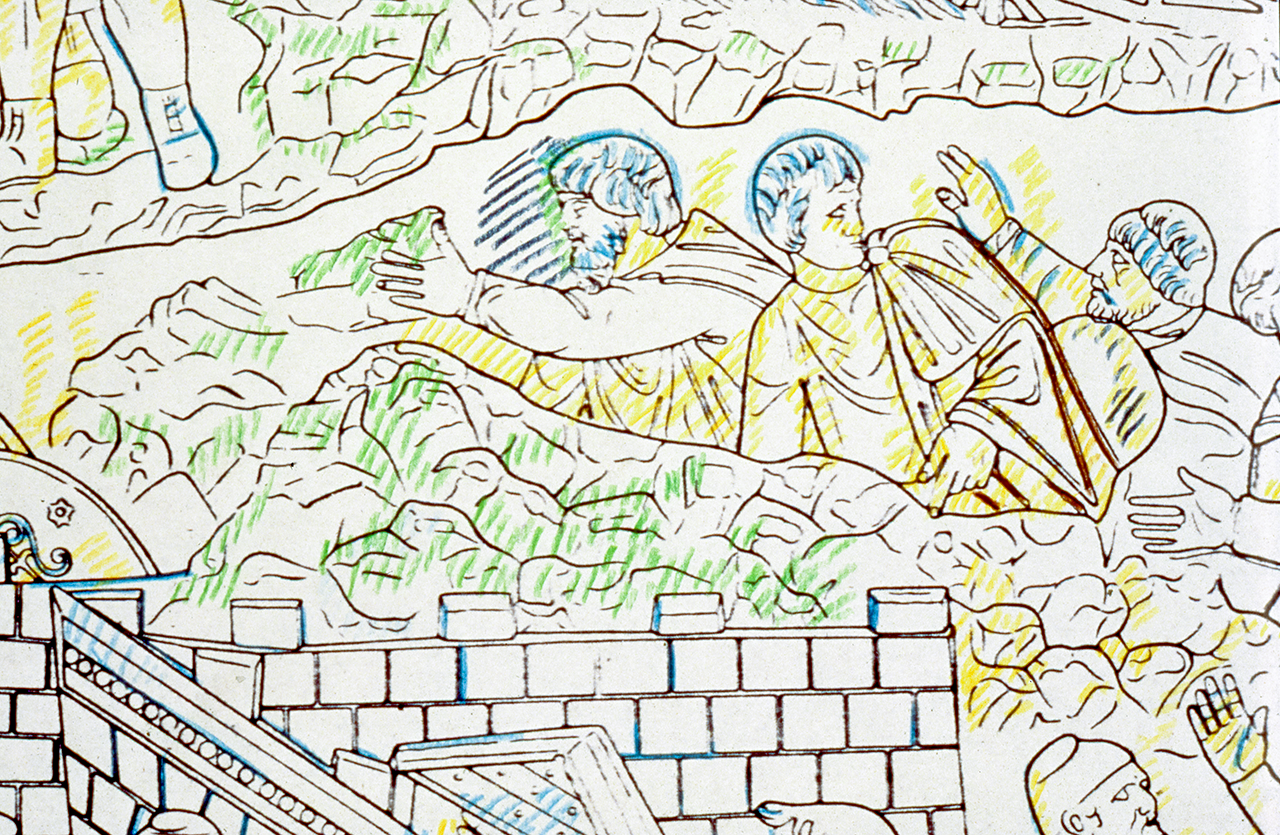 Drawing of group of Dacian warriors